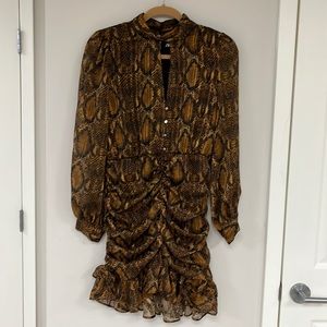 Zara Mini Snake Print Dress Beige Yellow Size Medium Beautiful Minor Flaw